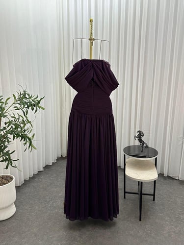 فستان جورجيت تطريز خرز اكمام اوف شولدر