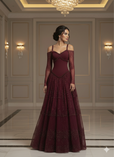 فستان باربي مطرز كلفه تطريز خرز