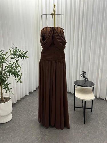 فستان جورجيت تطريز خرز اكمام اوف شولدر