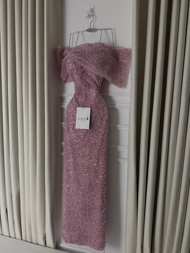 فستان سهره بينك تل مورد تطريز خرز