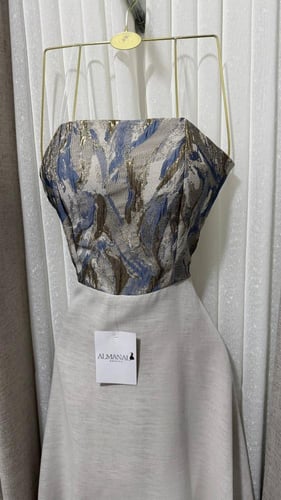 فستان ناعم قطعتين رمادي كتان