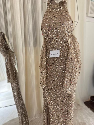 فستان سهره ذهبي خرز ترتر