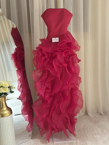 فستان فوشي مصدر كريب باربي وكلوش اورجنزا