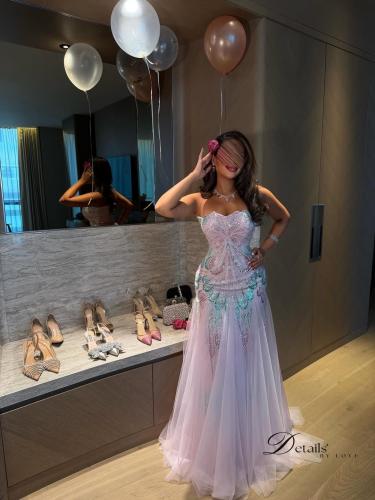 فستان سهره تفته مبطن بكلفه مع تل