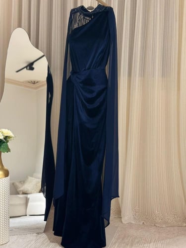 فستان شتوي مخمل كحلي