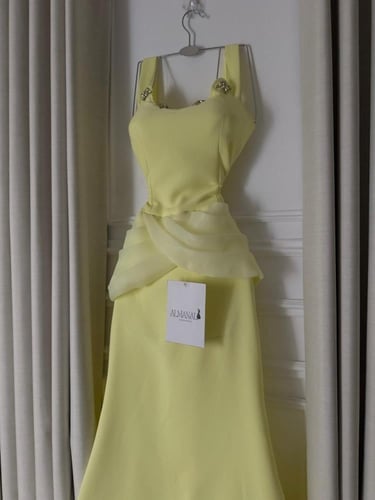 فستان ناعم ليموني كريب باربي ذيل اورجنزا