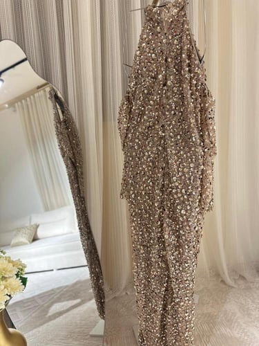 فستان سهره ذهبي خرز ترتر