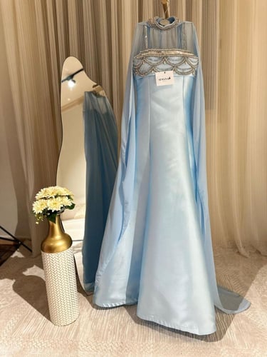 فستان سهره سماوي ميكادو شال شيفون