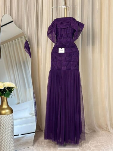 فستان موف صدر كريب باربي وكلوش