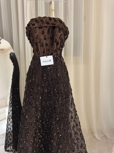 فستان بني سهره كلفه ترتر