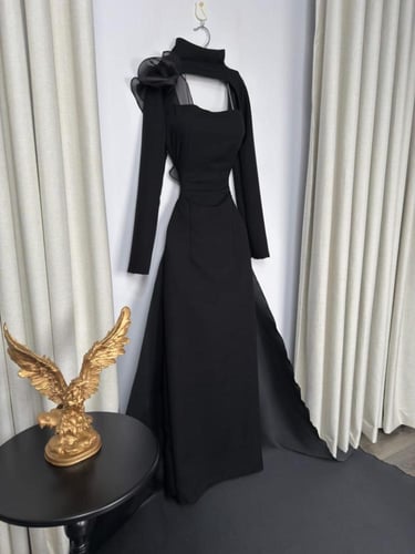 فستان اسود ميكادو وارجنزا اكمام طويله