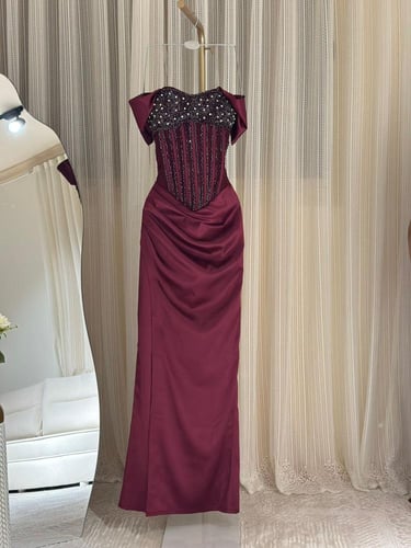 فستان سهره كورسيه تفته مع دانتيل تطريز