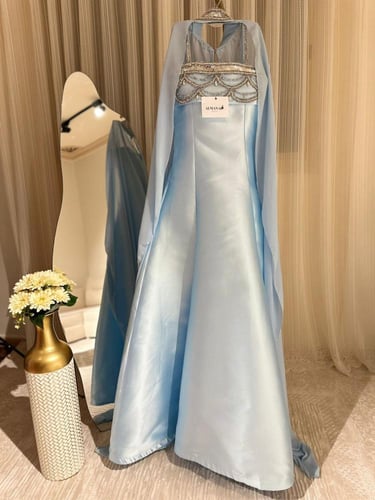 فستان سهره سماوي ميكادو شال شيفون