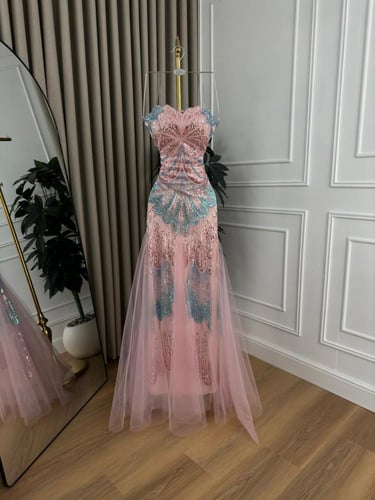 فستان سهره تفته مبطن بكلفه مع تل