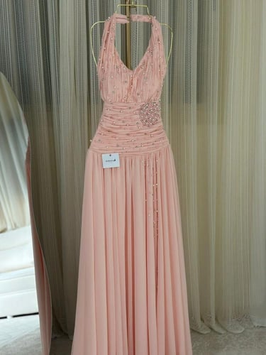 فستان سهره شيفون كلوش تطريز لؤلؤ