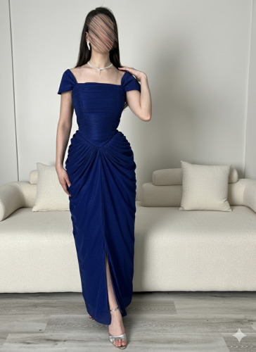 فستان ناعم نيلي لمعه