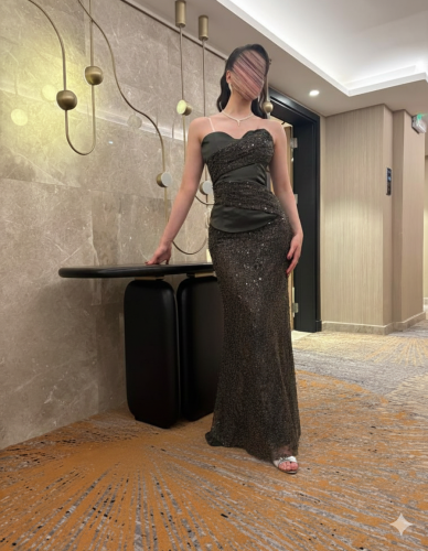 فستان توب دانتيل خرز زيتي