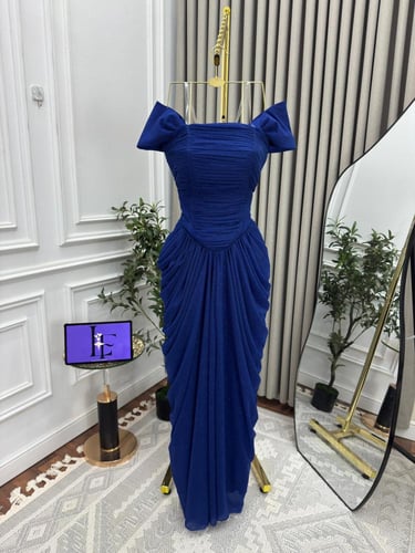 فستان ناعم نيلي لمعه