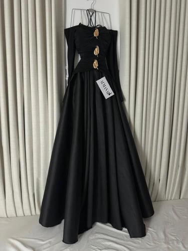 فستان ميكادو اسود تدخيله كرستال استرتش دبل كلوش