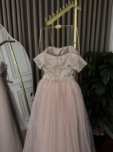 فستان سهره تل مطرز بلول وخرز