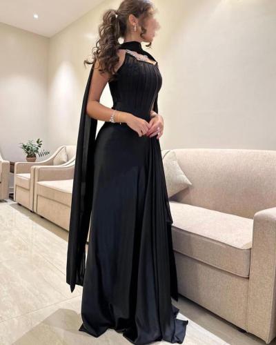 فستان ناعم اسود خامه حرير وشيفون