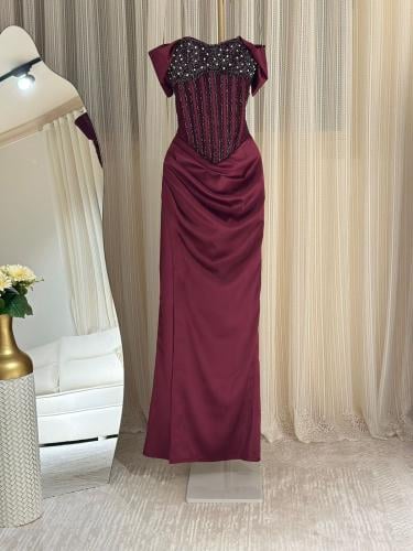 فستان سهره كورسيه تفته مع دانتيل تطريز