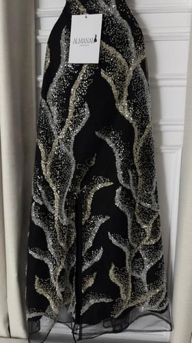 فستان سهره تل مطرز خرز فضي وذهبي