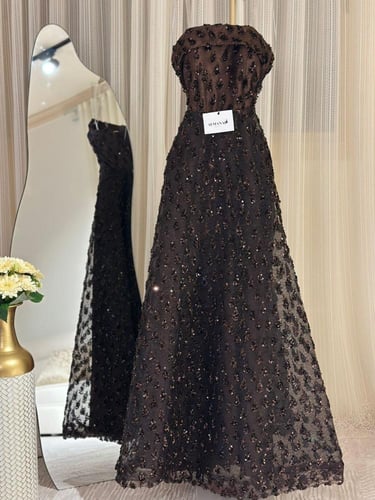 فستان بني سهره كلفه ترتر