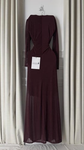 فستان ناعم عودي استرتش لمعه اكمام