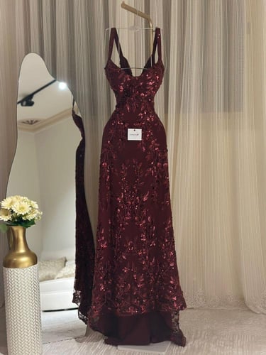 فستان سهره برغندي توب بحبال