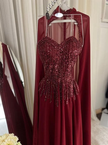 فستان سهره لون عنابي مطرز بترتر