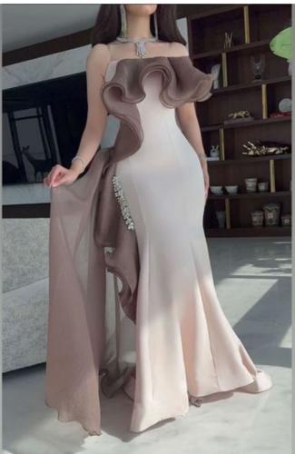 سهرة بيج كريب بطبقات كشكش ترتر فضي جانبية