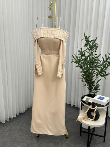 فستان ناعم بيج تطريز