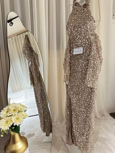 فستان سهره ذهبي خرز ترتر