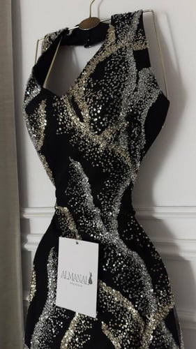 فستان سهره تل مطرز خرز فضي وذهبي