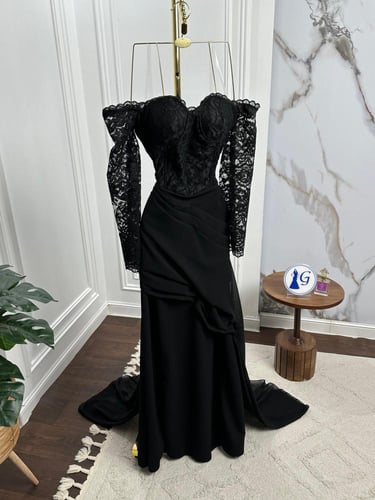 فستان كريب استرتش شيفون دانتيل