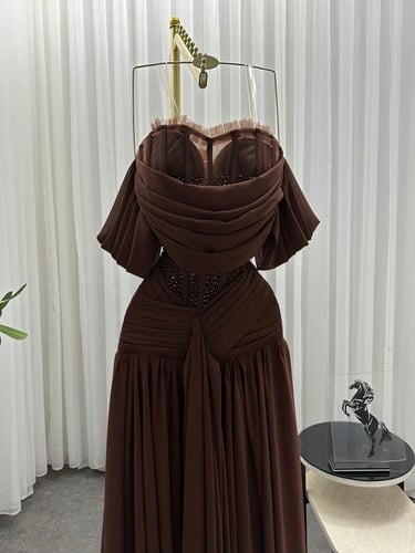 فستان جورجيت تطريز خرز اكمام اوف شولدر