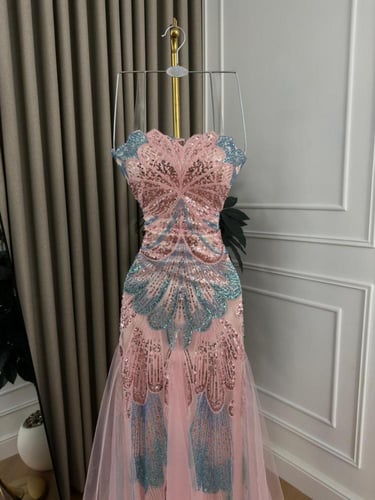 فستان سهره تفته مبطن بكلفه مع تل