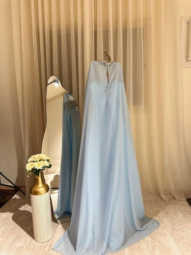 فستان سهره سماوي ميكادو شال شيفون