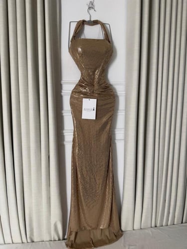 فستان سهره لمعه استرتش ذهبي