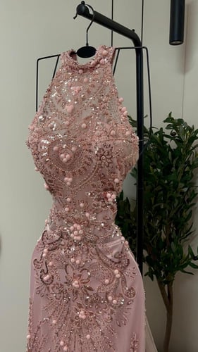 فستان سهره بينك كلفه وفيونكه اورجنزا