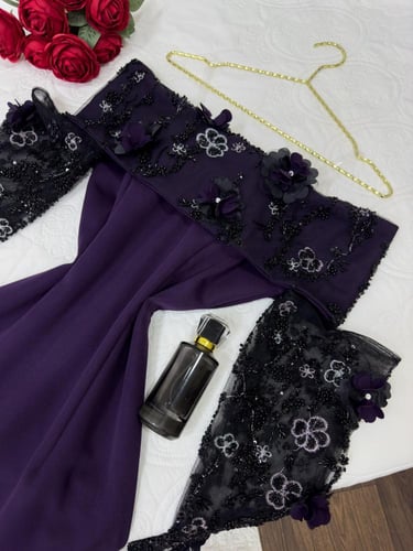 فستان كريب باربي تطريز ورد