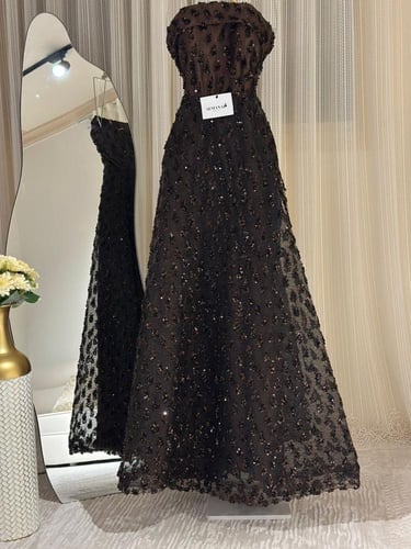 فستان بني سهره كلفه ترتر