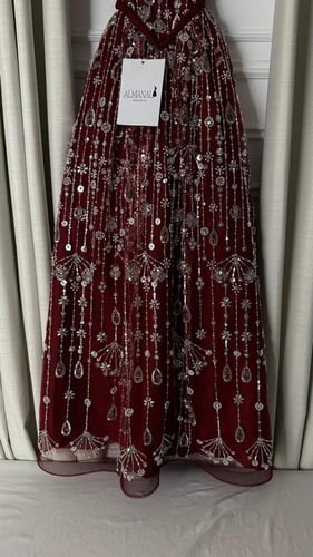 فستان سهره عودي كلفه تطريز خرز كلوش