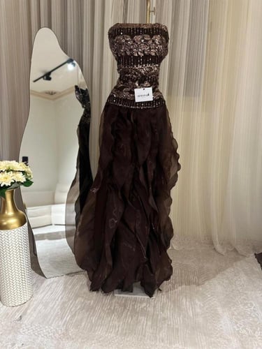 فستان سهره بني صدريه كلفه على اورجنزا