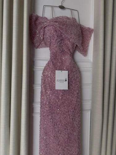 فستان سهره بينك تل مورد تطريز خرز