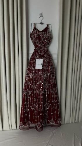 فستان سهره عودي كلفه تطريز خرز كلوش