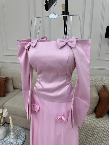 فستان شيفون صدر تفته حرير