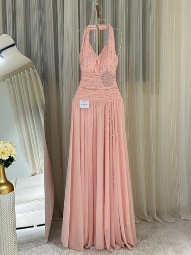 فستان سهره شيفون كلوش تطريز لؤلؤ