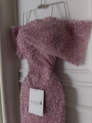 فستان سهره بينك تل مورد تطريز خرز